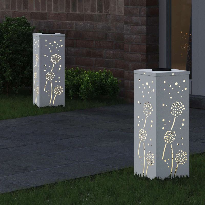 vidaXL Saules LED ceļa gaisma 2 pcs Balts Auksti velmēts tērauds