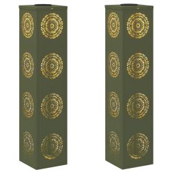 vidaXL Saules LED ceļa gaisma 2 pcs Olīvu zaļš Auksti velmēts tērauds