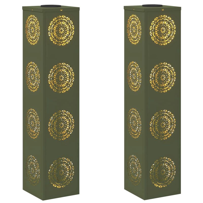 vidaXL Saules LED ceļa gaisma 2 pcs Olīvu zaļš Auksti velmēts tērauds