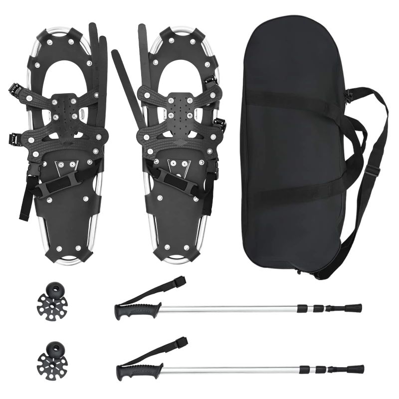 vidaXL 3 in 1 sniega kurpes ar pārgājienu nūjām Sudrabs un melns