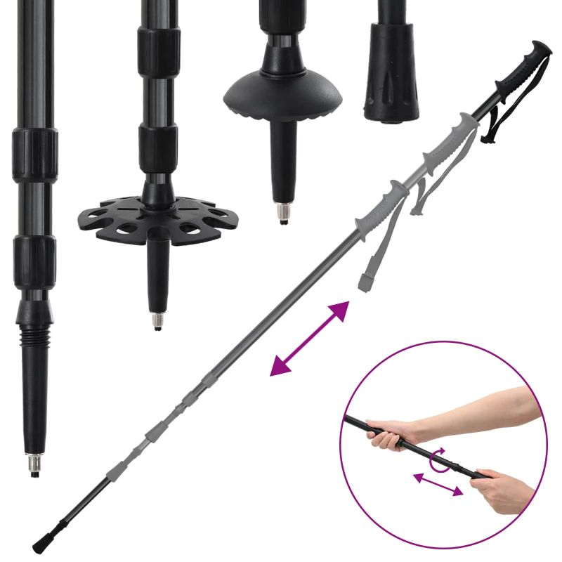 vidaXL 3 in 1 sniega kurpes ar pārgājienu nūjām Melna 25 collas