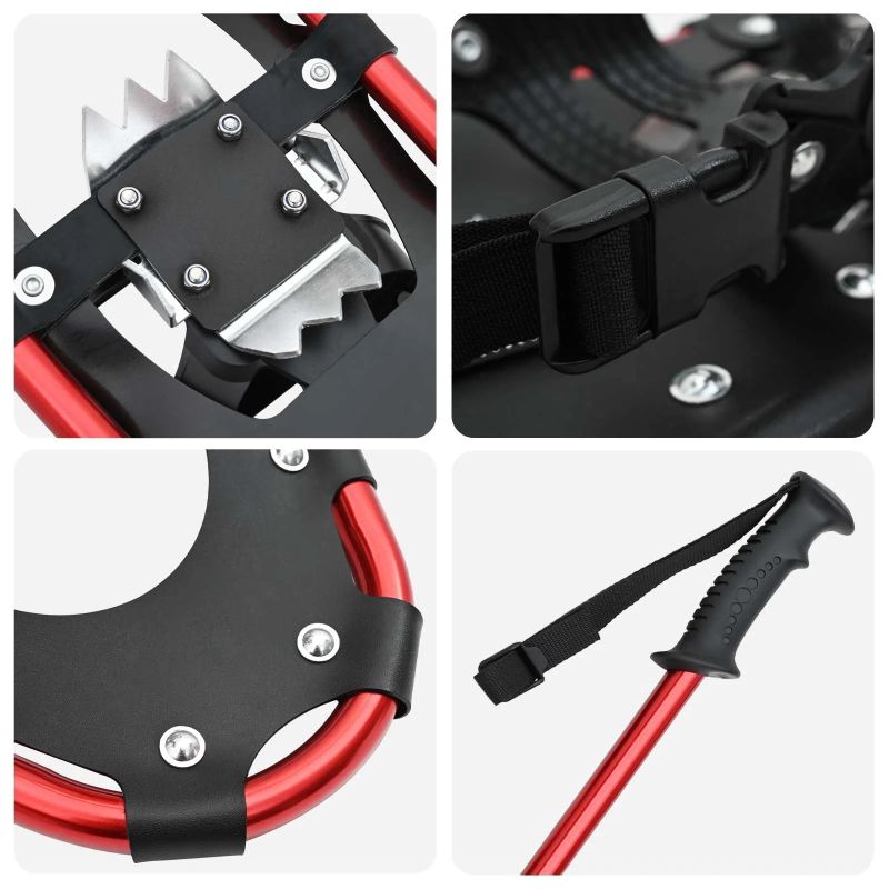 vidaXL 3 in 1 sniega kurpes ar pārgājienu nūjām Sarkans un Melns