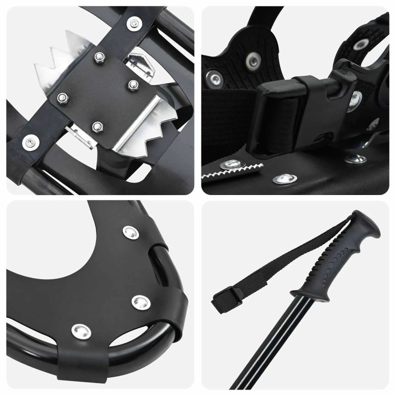 vidaXL 3 in 1 sniega kurpes ar pārgājienu nūjām Melna 30 collas