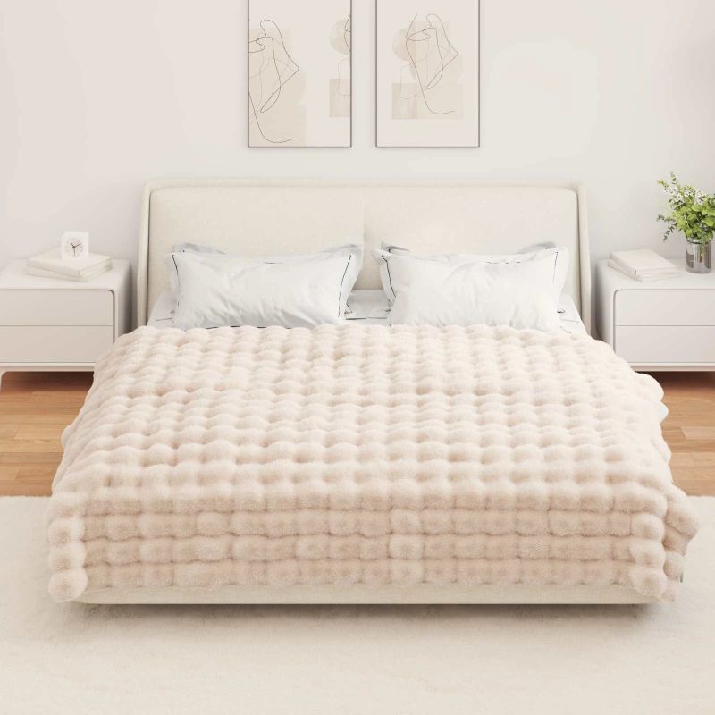 vidaXL Mākslīgā truša kažokādas sega Bēša 150 x 220 cm Poliesters