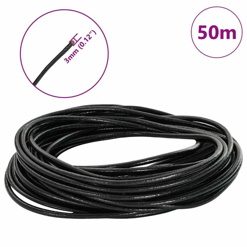 vidaXL Ādas aukla Melna DIA3 mm x 50 m Āda
