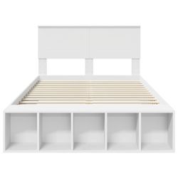 vidaXL Gultas rāmis ar plauktu Balts 135 x 190 cm Inženierijas koks