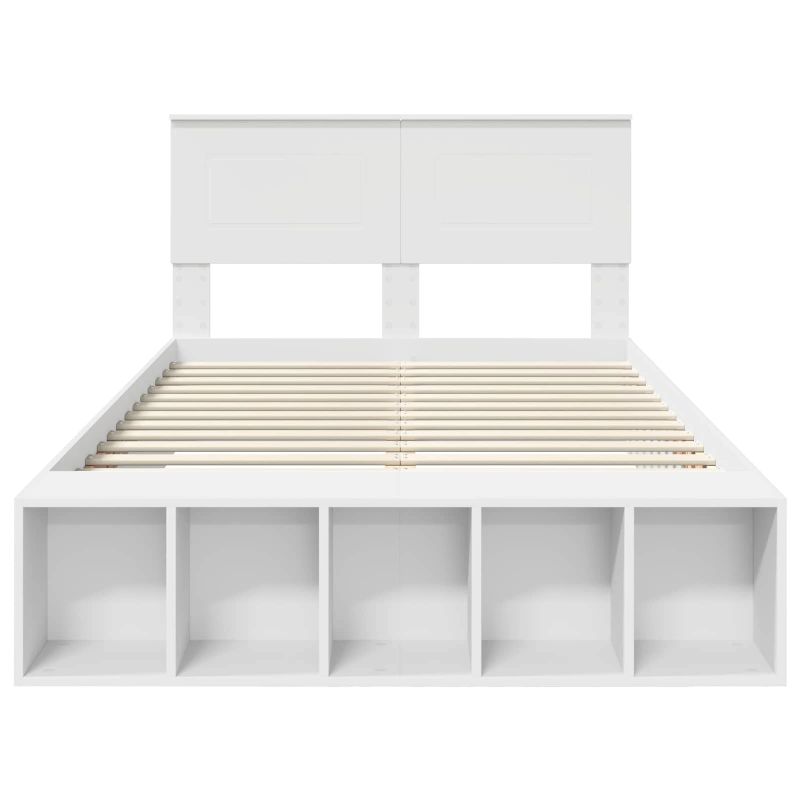 vidaXL Gultas rāmis ar plauktu Balts 135 x 190 cm Inženierijas koks