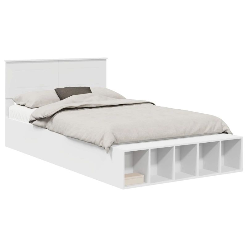 vidaXL Gultas rāmis ar plauktu Balts 135 x 190 cm Inženierijas koks