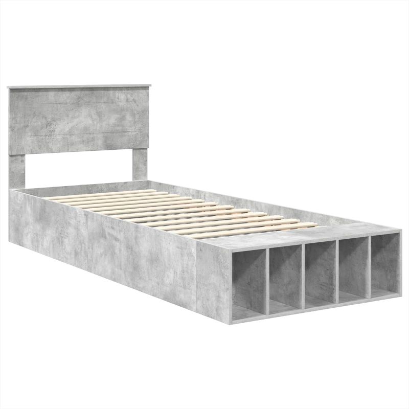 vidaXL Gultas rāmis Betona pelēks 90 x 200 cm Inženierijas koks