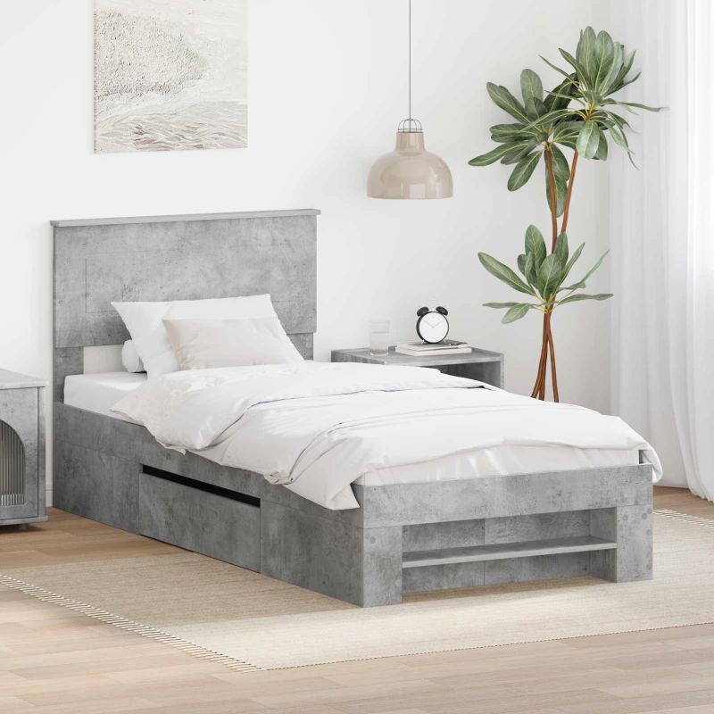 vidaXL Gultas rāmis Betona pelēks 90 x 200 cm Inženierijas koks