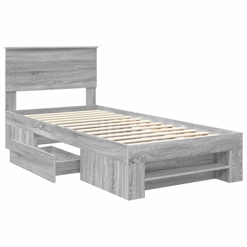 vidaXL Gultas rāmis Pelēks Sonoma 90 x 200 cm Inženierijas koks