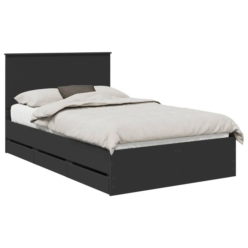 vidaXL Gultas rāmis ar atvilktni Melna 120 x 190 cm Inženieru koks