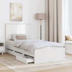 vidaXL Gultas rāmis ar atvilktni Balts 100 x 200 cm Inženieru koks