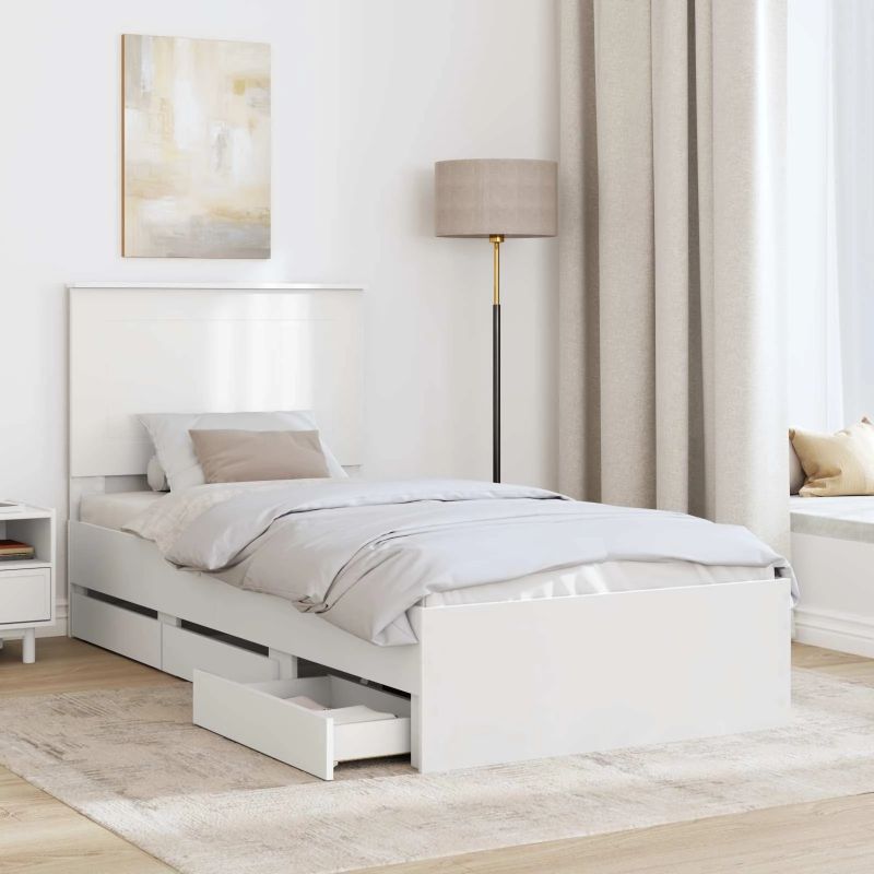 vidaXL Gultas rāmis ar atvilktni Balts 100 x 200 cm Inženieru koks