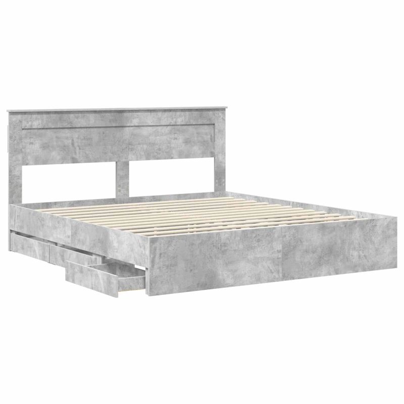 vidaXL Gultas rāmis Betona pelēks 200 x 200 cm Inženieru koks