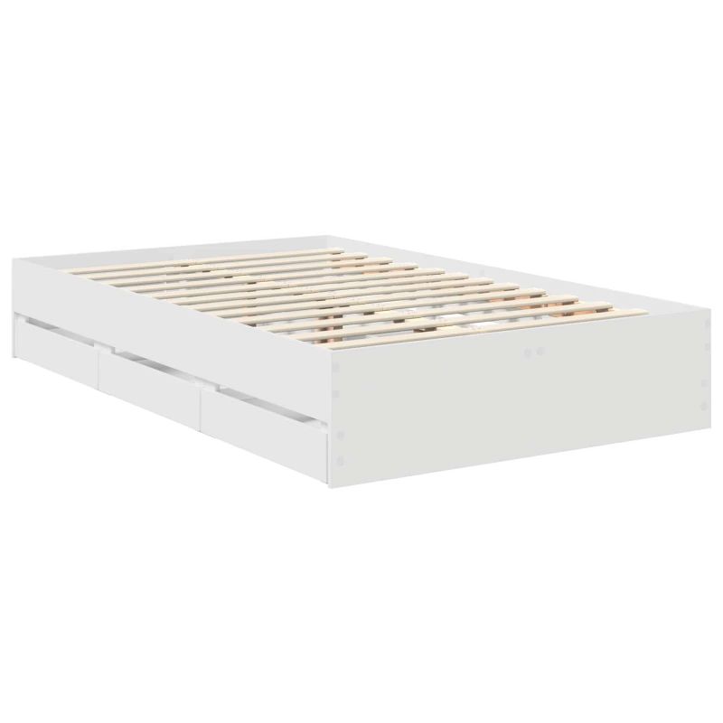 vidaXL Gultas rāmis ar atvilktni Balts 120 x 200 cm Inženieru koks