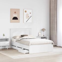 vidaXL Gultas rāmis ar atvilktni Balts 120 x 200 cm Inženieru koks