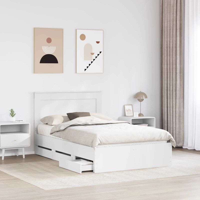 vidaXL Gultas rāmis ar atvilktni Balts 120 x 200 cm Inženieru koks