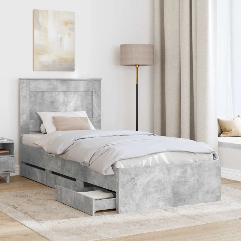 vidaXL Gultas rāmis Betona pelēks 90 x 200 cm Inženieru koks