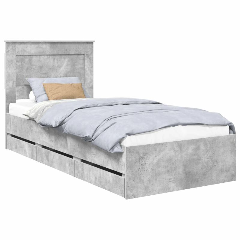 vidaXL Gultas rāmis Betona pelēks 75 x 190 cm Inženieru koks