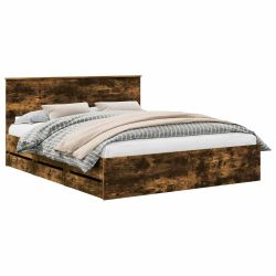 vidaXL Gultas rāmis Dūmaka ozols 160 x 200 cm Inženieru koks