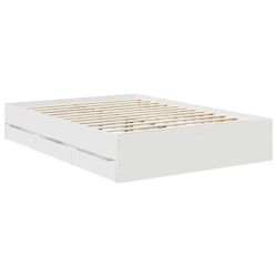 vidaXL Gultas rāmis ar atvilktni Balts 140 x 190 cm Inženieru koks