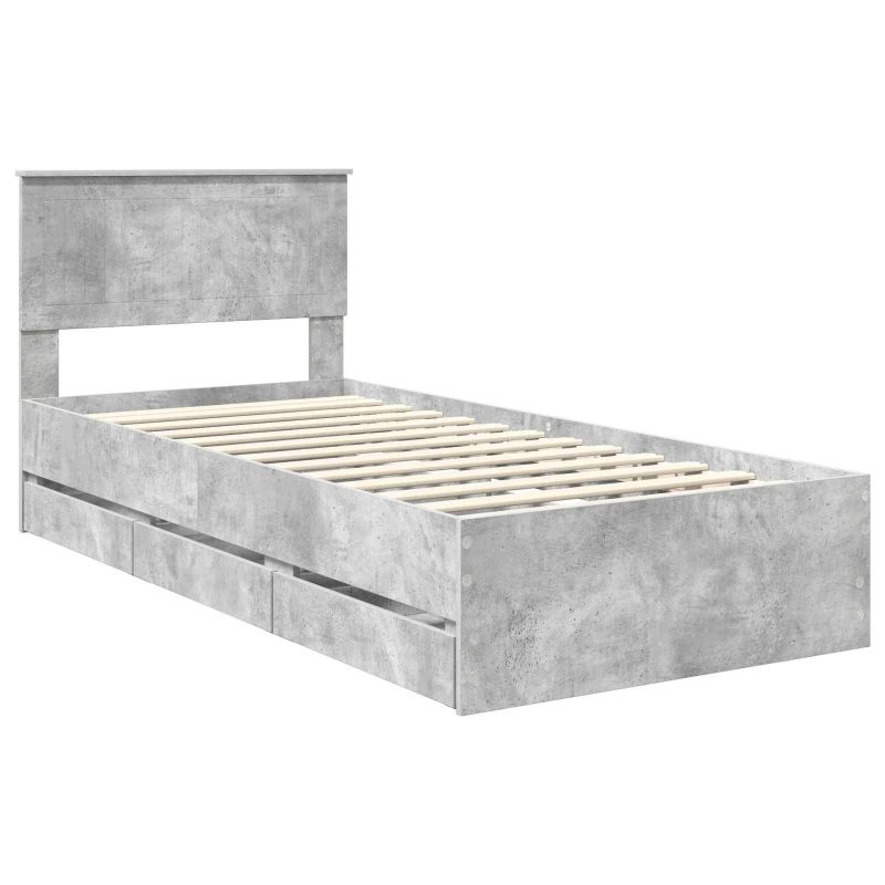 vidaXL Gultas rāmis Betona pelēks 90 x 190 cm Inženieru koks