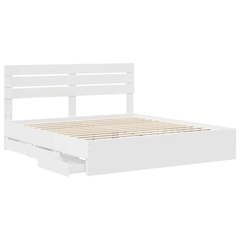 vidaXL Gultas rāmis ar atvilktni Balts 180 x 200 cm Inženieru koks