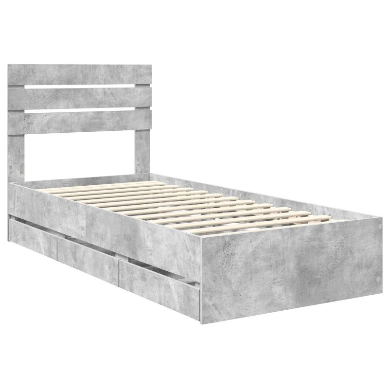 vidaXL Gultas rāmis Betona pelēks 100 x 200 cm Inženieru koks