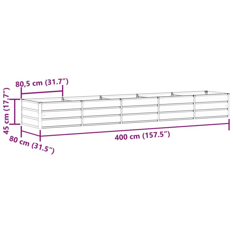 vidaXL Puķu kaste Gaiši pelēks 400 x 80 x 45 cm Tērauds