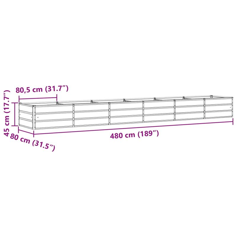 vidaXL Puķu kaste Zaļa 480 x 80 x 45 cm Tērauds