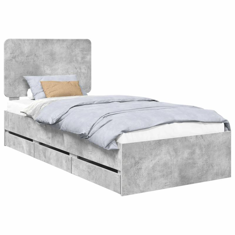 vidaXL Gultas rāmis Betona pelēks 75 x 190 cm Inženieru koks