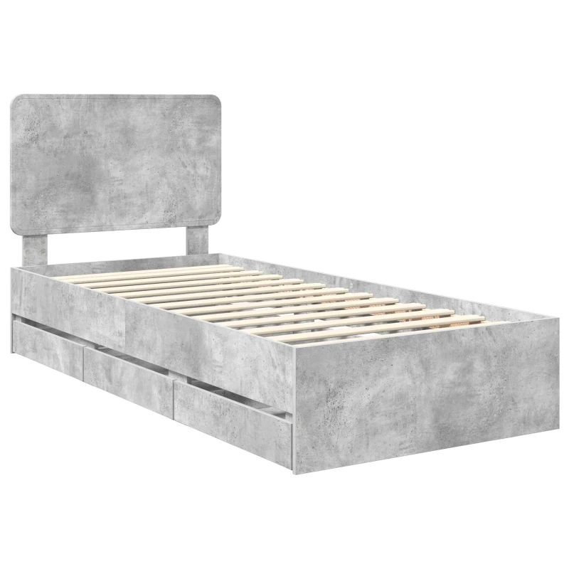 vidaXL Gultas rāmis Betona pelēks 75 x 190 cm Inženieru koks