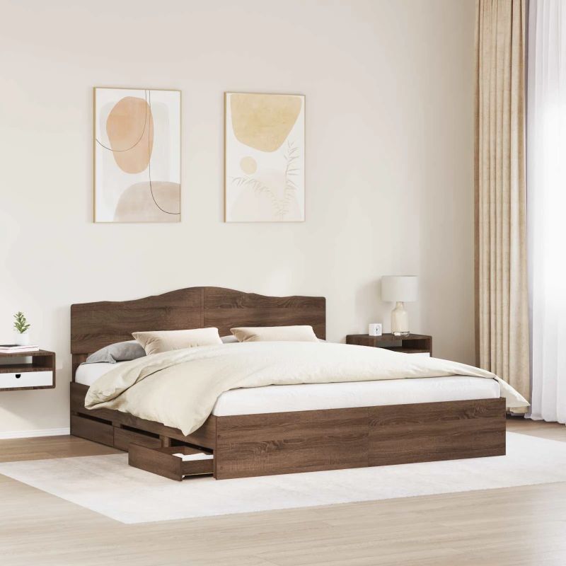 vidaXL Gultas rāmis Brūns ozols 200 x 200 cm Inženieru koks