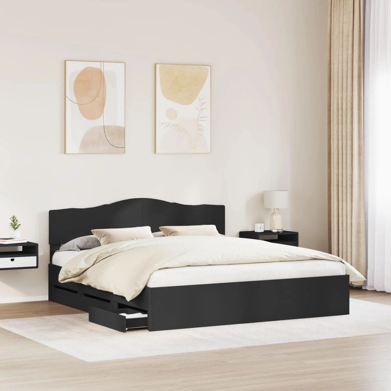 vidaXL Gultas rāmis ar atvilktni Melna 180 x 200 cm Inženieru koks
