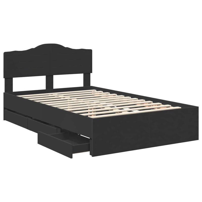 vidaXL Gultas rāmis ar atvilktni Melna 135 x 190 cm Inženieru koks