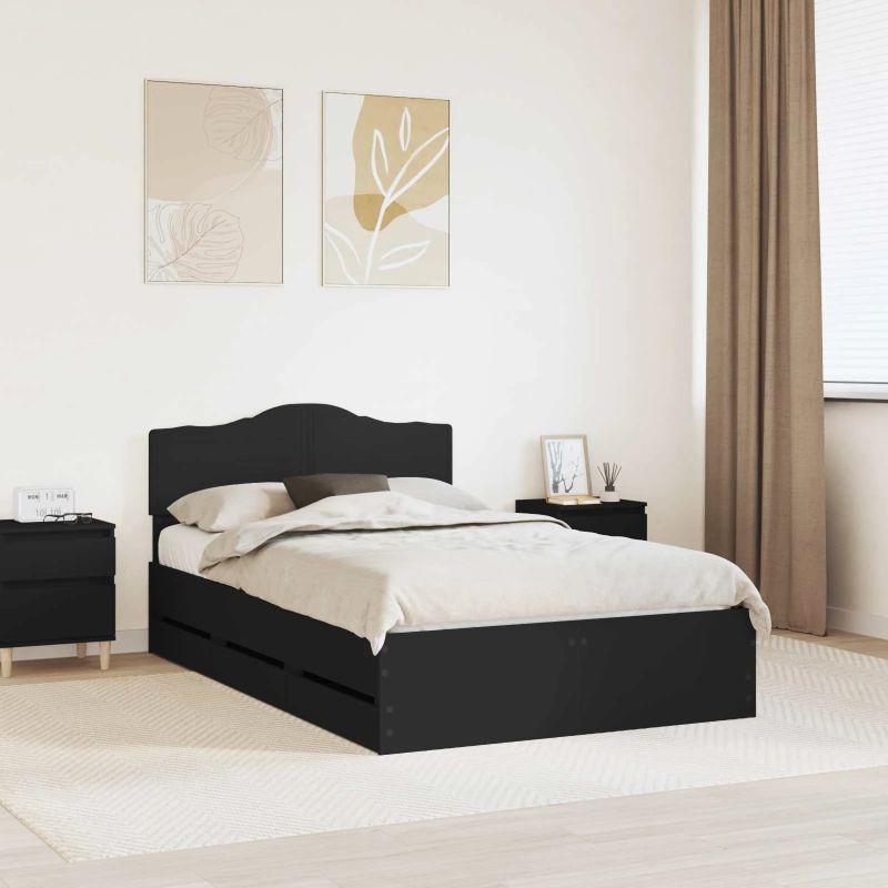 vidaXL Gultas rāmis ar atvilktni Melna 120 x 190 cm Inženieru koks