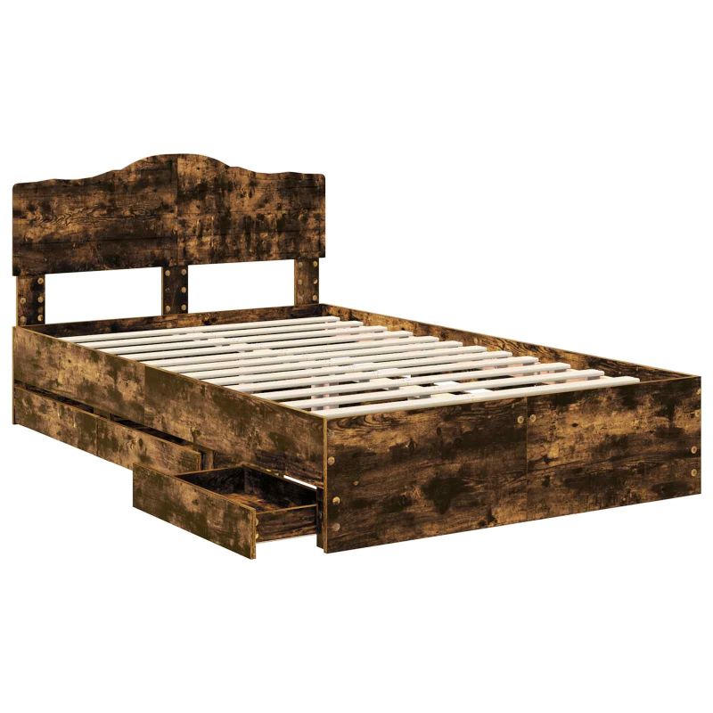 vidaXL Gultas rāmis Dūmaka ozols 120 x 200 cm Inženieru koks