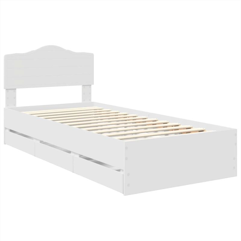 vidaXL Gultas rāmis ar atvilktni Balts 100 x 200 cm Inženieru koks