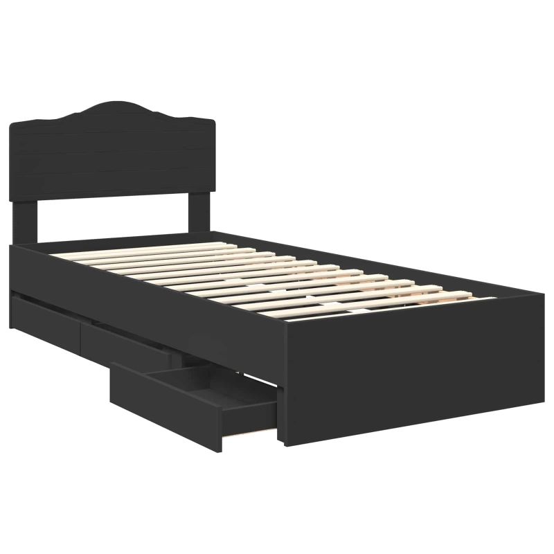 vidaXL Gultas rāmis ar atvilktni Melna 100 x 200 cm Inženieru koks