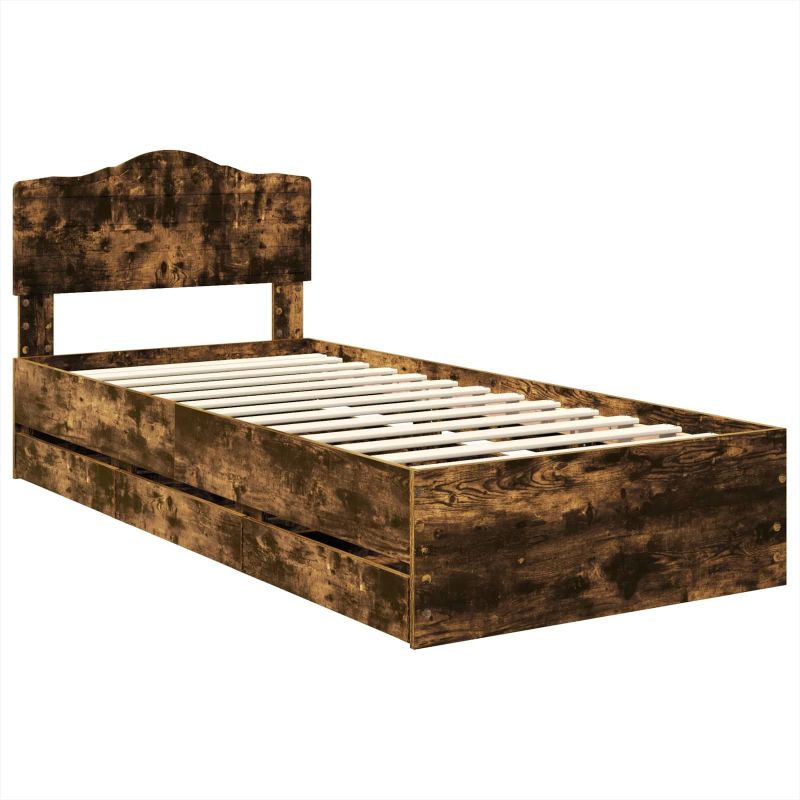 vidaXL Gultas rāmis Dūmaka ozols 100 x 200 cm Inženieru koks