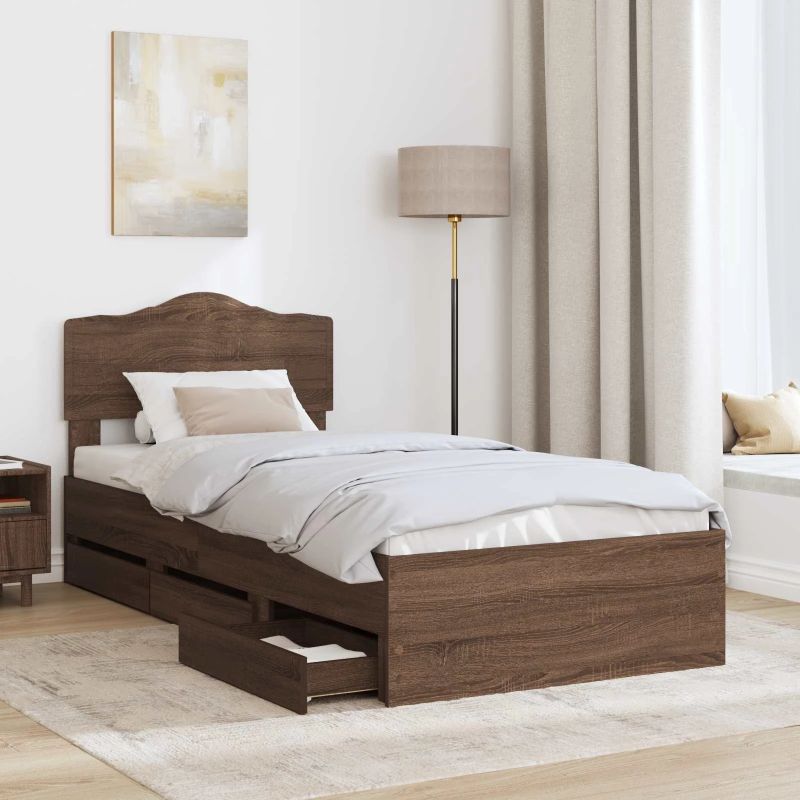 vidaXL Gultas rāmis Brūns ozols 75 x 190 cm Inženieru koks