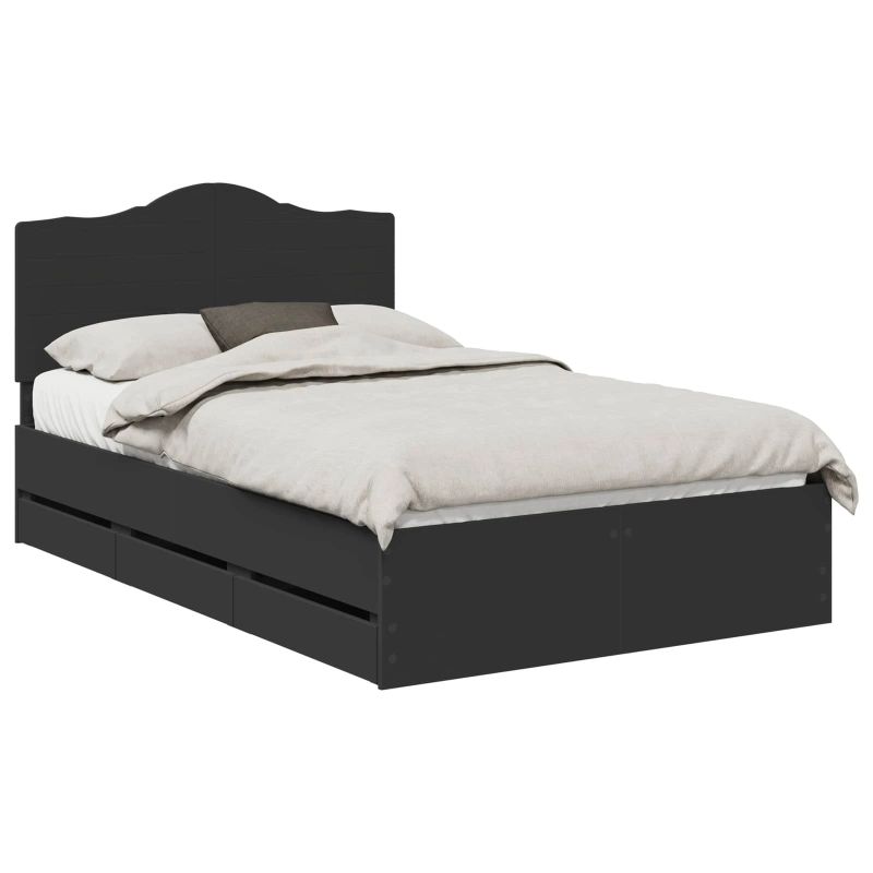 vidaXL Gultas rāmis ar atvilktni Melna 120 x 190 cm Inženieru koks