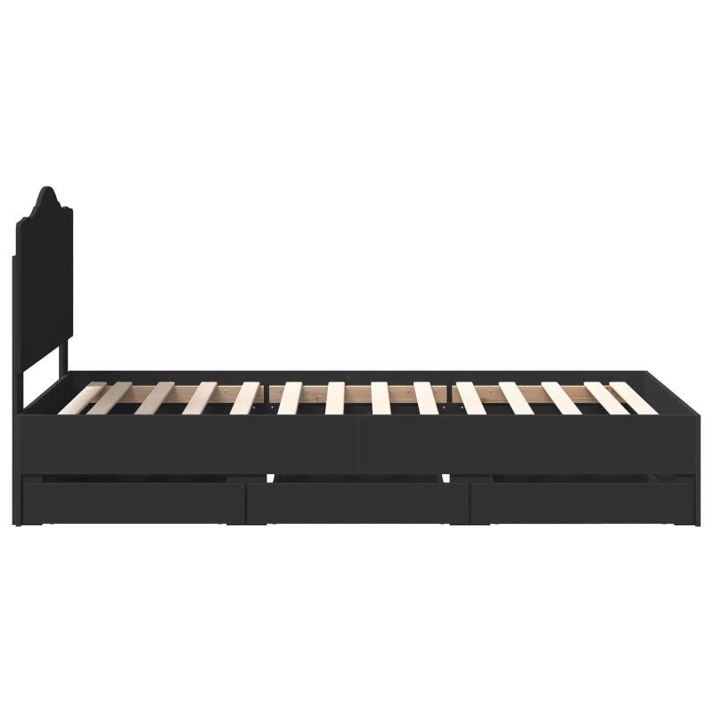 vidaXL Gultas rāmis ar atvilktni Melna 90 x 190 cm Inženieru koks