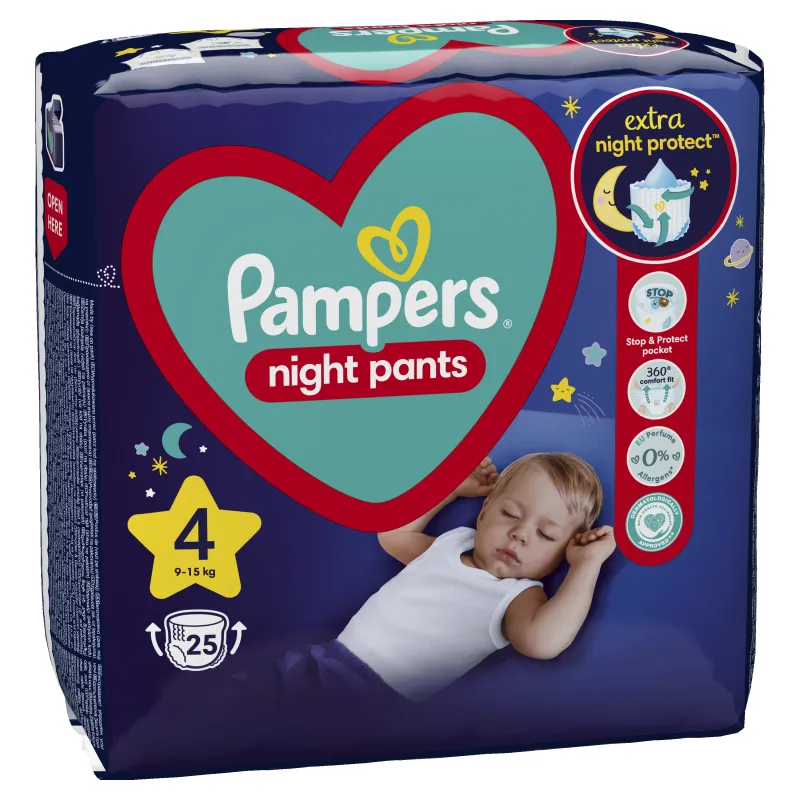 Pampers Night Biksītes, 4. Izmērs, 25 Biksītes, 9-15 kg