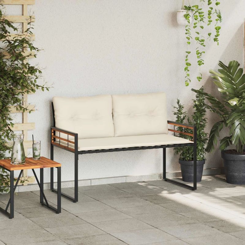 vidaXL Koka Lādes Sols ar spilvenu Krēmkrāsa 114 x 55 x 77 cm