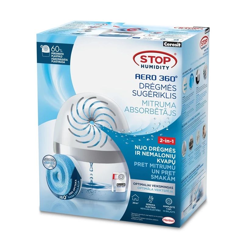 Mitrums. sliktu smaku Aero 360° balts savacejs. lidz 20 m²