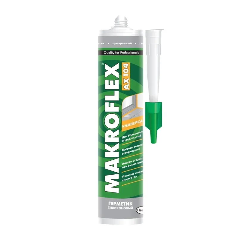 Celtniecības hermētiķis Makroflex AX 104 Universal Silicone, 0.3 l, caurspīdīga krās.