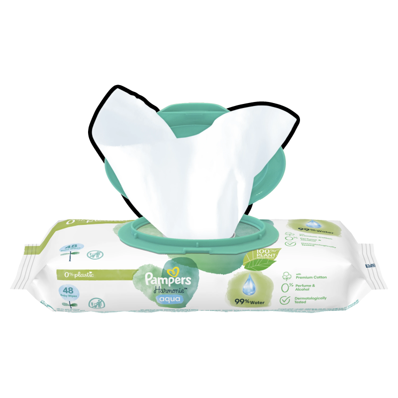 Pampers Harmonie Aqua Mitrās Salvetes Mazuļiem, 15 Iepakojumi, 720 Mitrās Salvetes