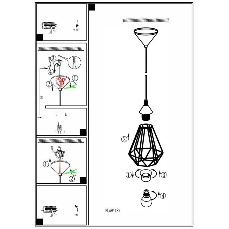 Lampa karināms Eglo Tarbes 94187, E27, 1 x 60 W